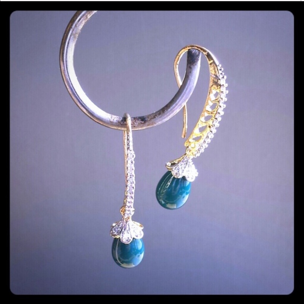 Cubic zirconia and teal classy earrings